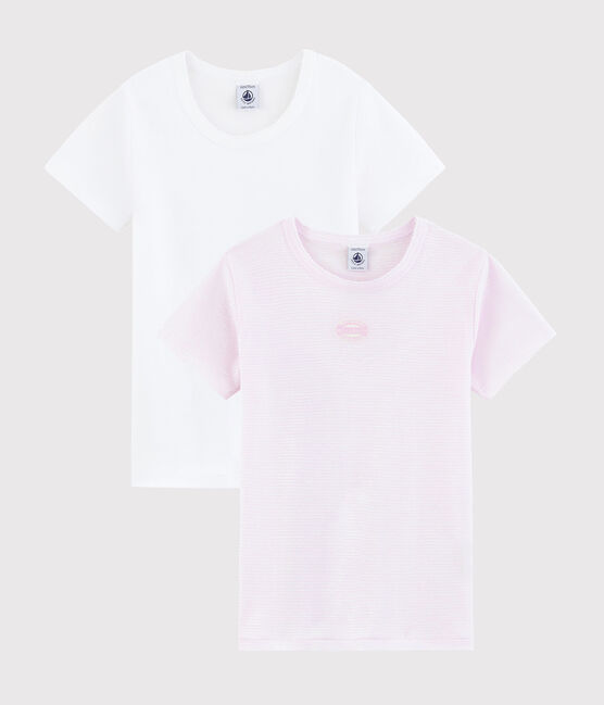 Girls' Ribbed Pink Short-Sleeved Pinstriped T-shirt - 2-Pack variante 1