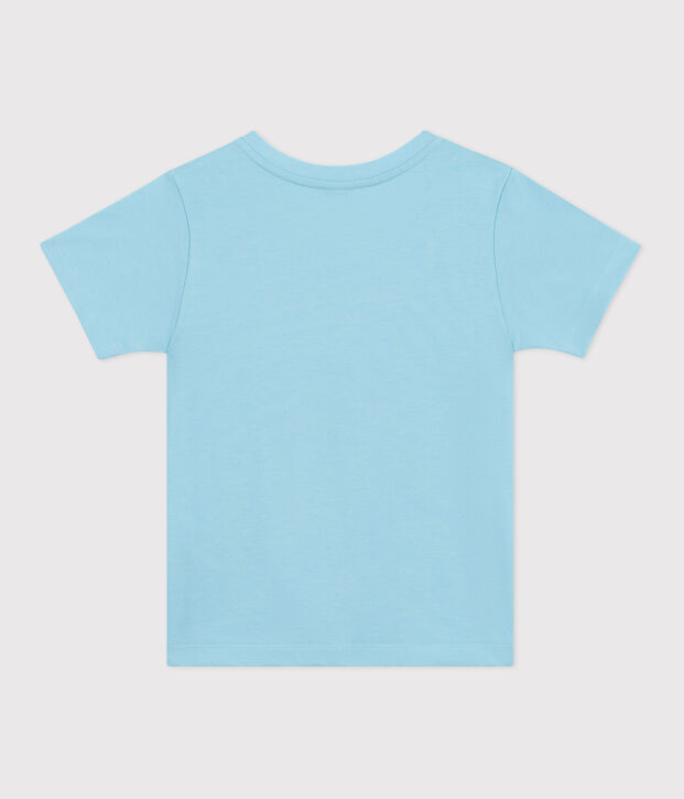 Children's short-sleeved printed cotton T-shirt blue