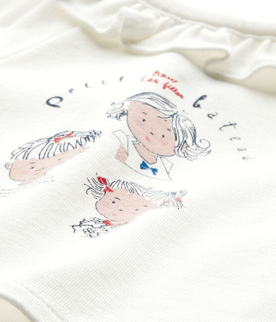 Baby girl's short-sleeved T-shirt MARSHMALLOW white/SMOKING blue