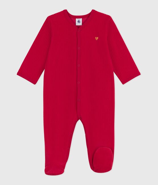 Babies' plain velour pyjama suit TERKUIT red