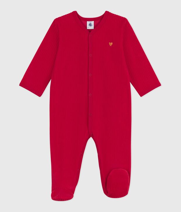 Babies' plain velour pyjama suit red