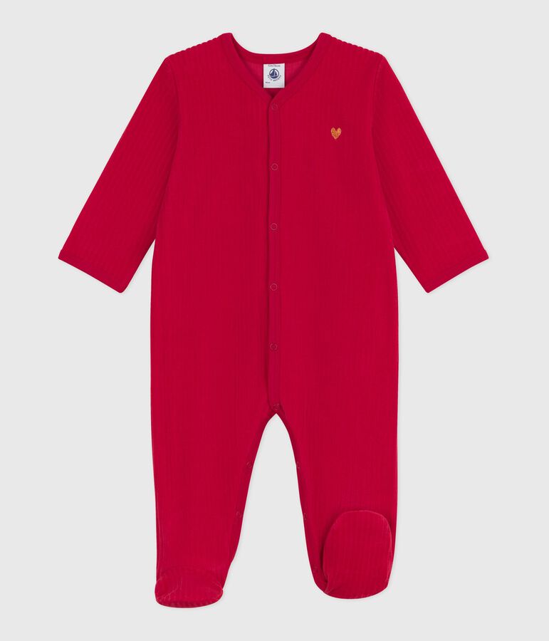 Babies' plain velour pyjama suit red
