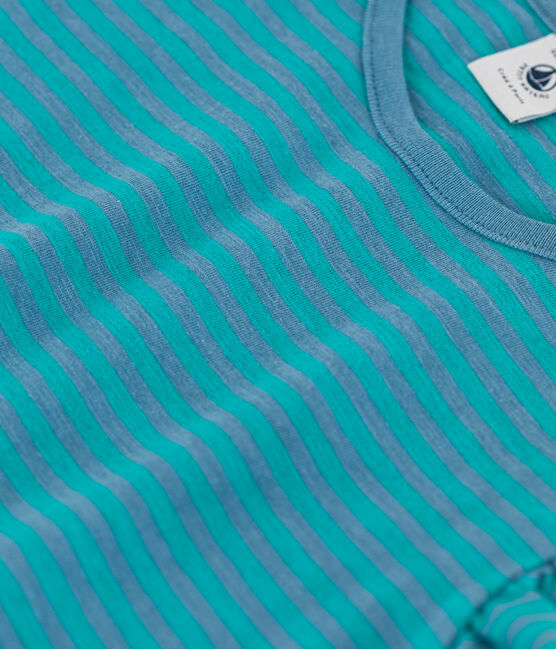 Girls' Striped Cotton T-Shirt LAVIS green/VERDE blue