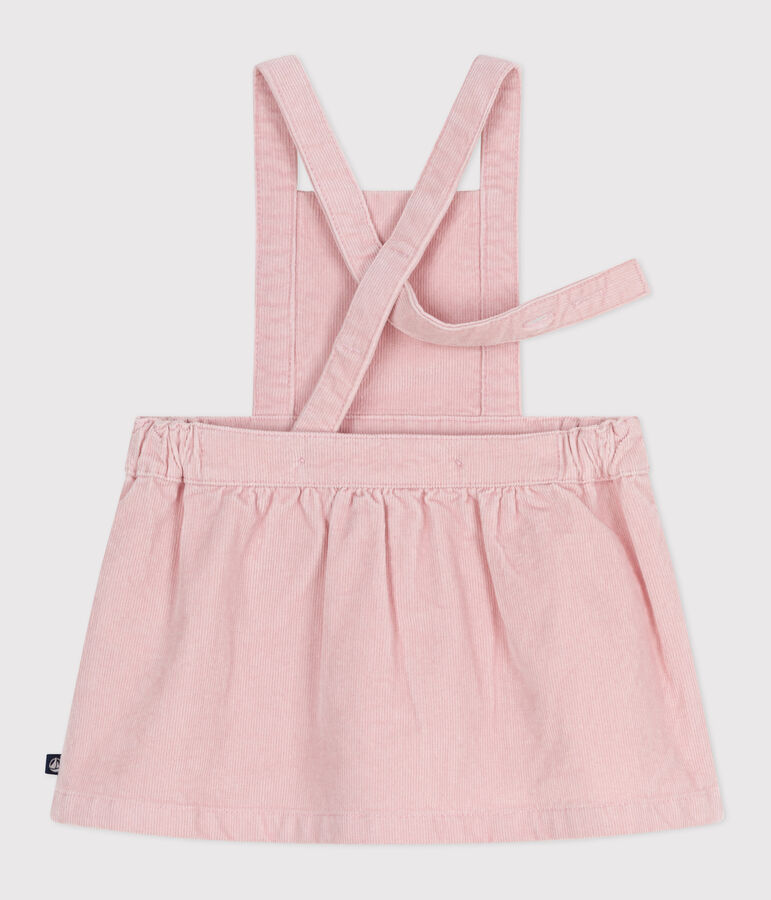 Babies' dress in corduroy embroidered with flowers on the waistband pink
