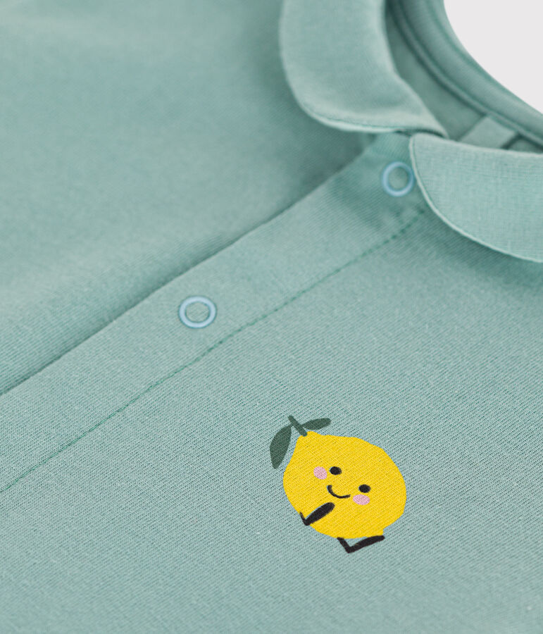 Babies' short cotton playsuit with a Peter Pan collar green