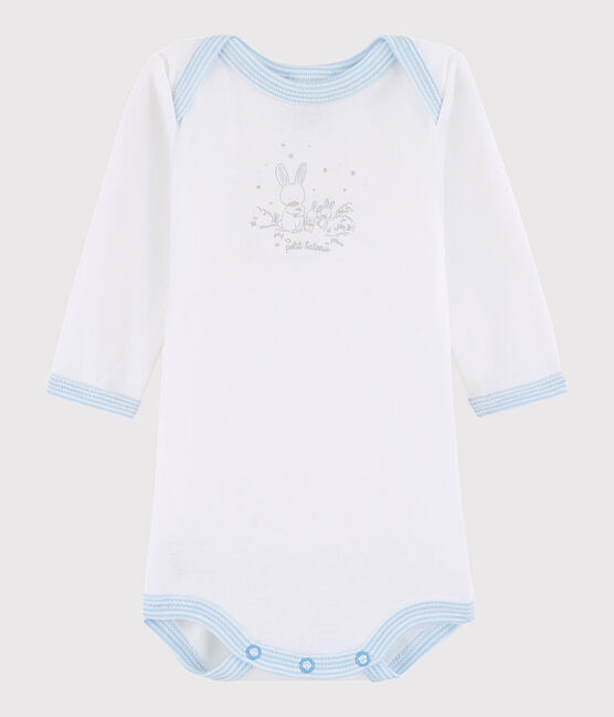 Baby Boys' Long-Sleeved Bodysuit ECUME white/JASMIN blue