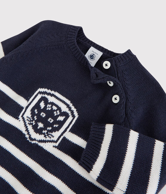 Babies' Wool/Cotton Jumper SMOKING blue/MARSHMALLOW white