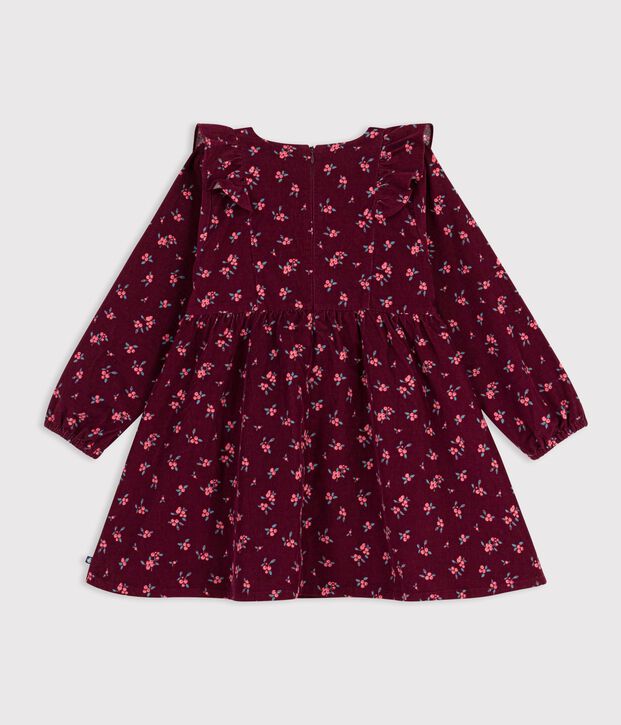 Girls' long-sleeved dress in floral velour red/multicolor