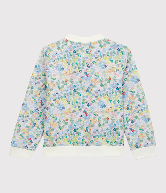 Girls' Jersey Baseball Style Cardigan POUSSIERE grey/MULTICO white
