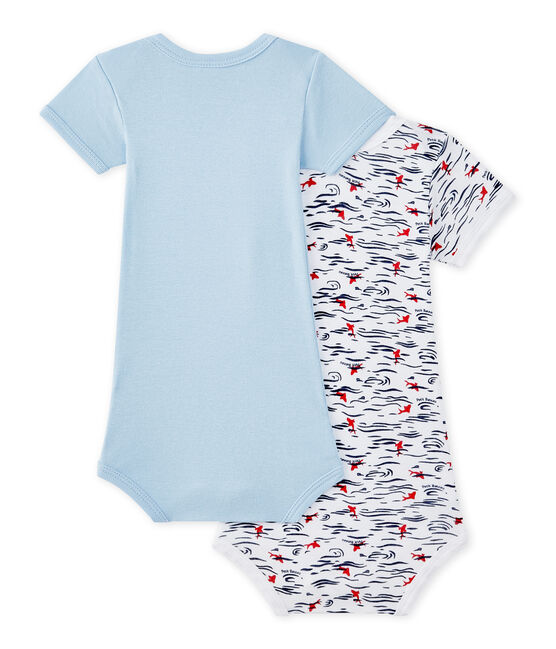 Set of 2 baby boys' short-sleeved bodysuits LOT white