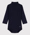 Babies' Long-Sleeved Roll Neck Cotton Bodysuit SMOKING blue