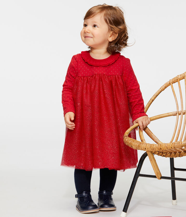 Baby Girls' Long-Sleeved Dual Material Dress red/yellow