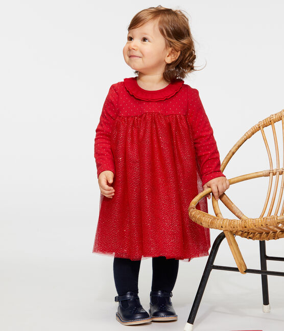 Baby Girls' Long-Sleeved Dual Material Dress TERKUIT red/OR yellow