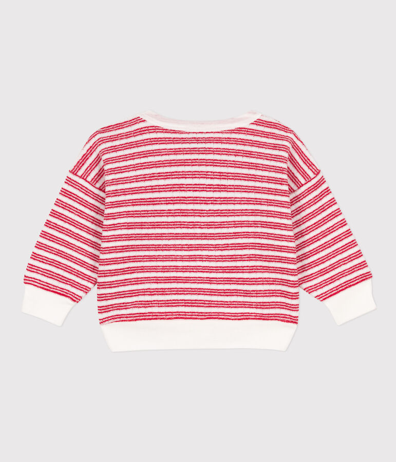 Babies' Striped Terry Sweatshirt MARSHMALLOW white/PEPS red