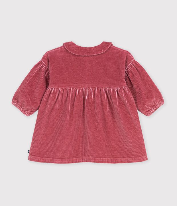 Babies' long-sleeved plain corduroy dress pink
