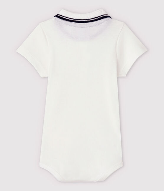 Babies' Short-Sleeved Cotton Bodysuit with Polo Shirt Collar MARSHMALLOW white