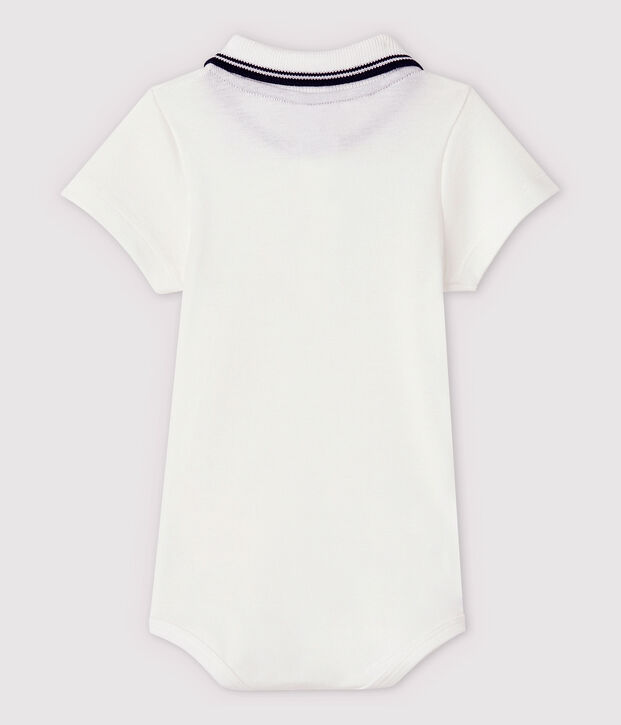 Babies' Short-Sleeved Cotton Bodysuit with Polo Shirt Collar white