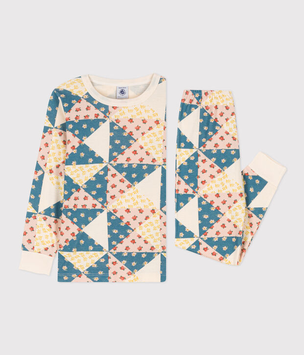 Girls' Patchwork Cotton Pyjamas Ecru/multicolor