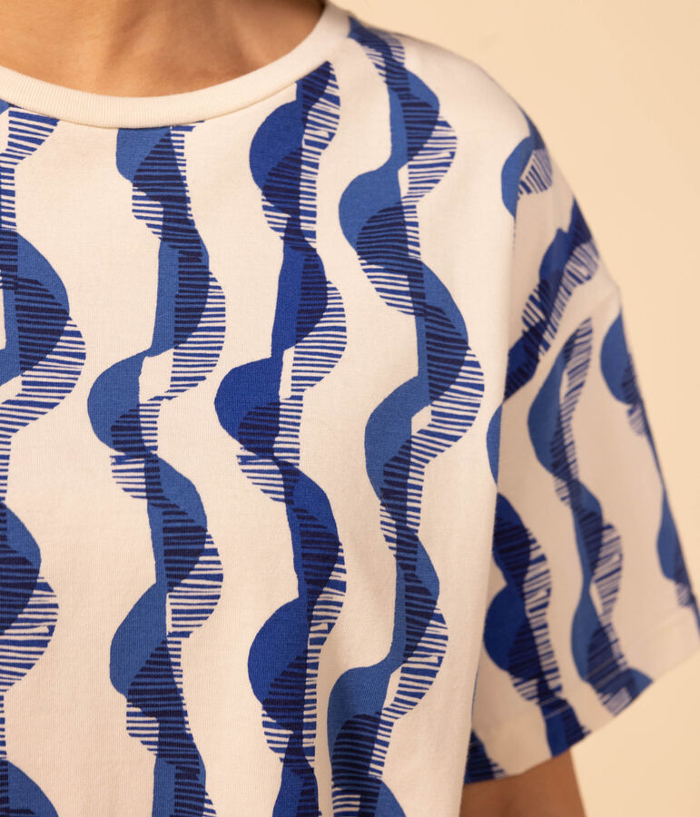 Women's Boxy Patterned Cotton T-Shirt Ecru/multicolor