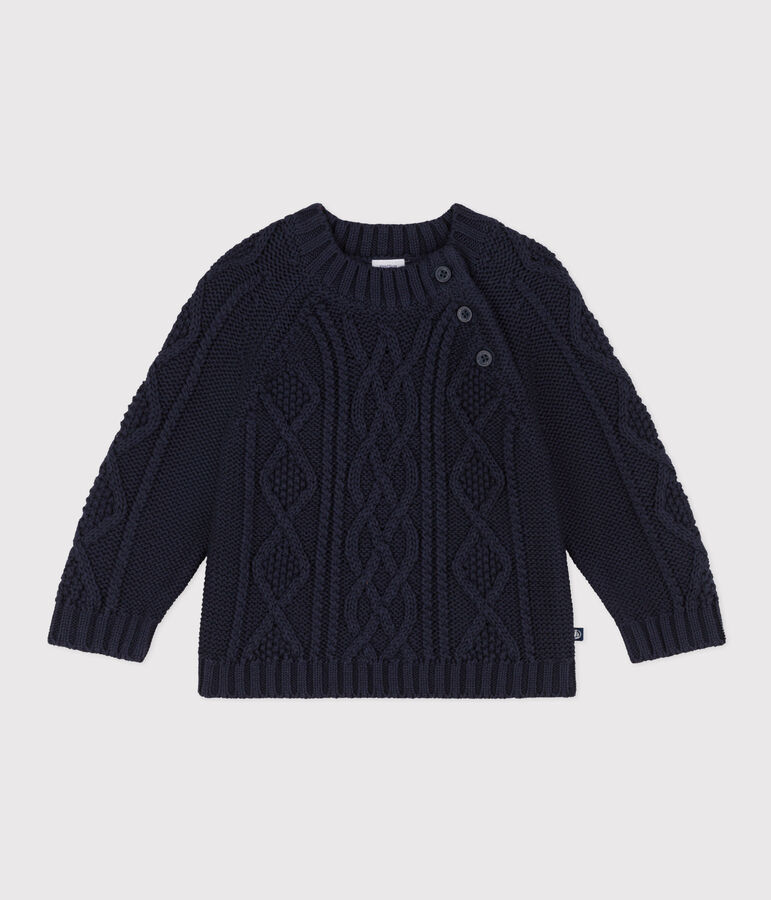 Babies' Cable Knit Cotton Pullover blue