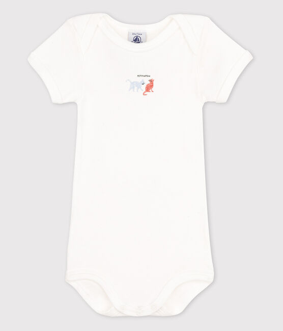 Babies' Short-Sleeved Bodysuit MARSHMALLOW white/BLEU blue