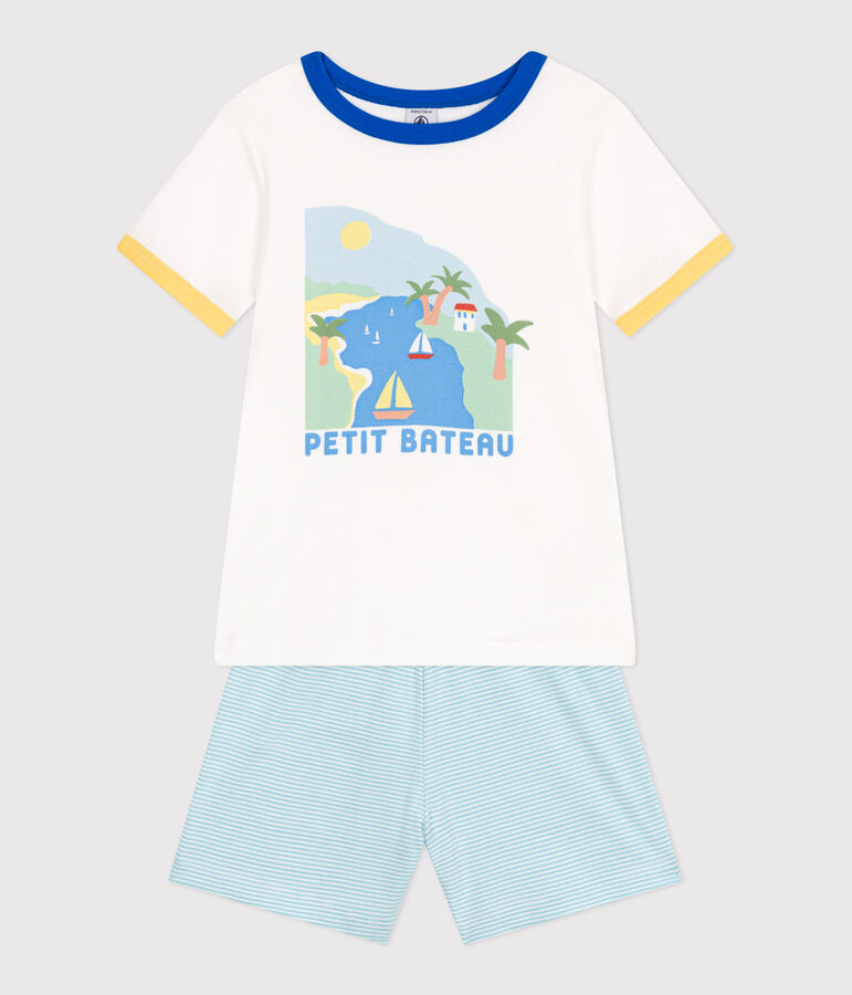 Children's short cotton pyjamas. MARSHMALLOW white/MULTICO white