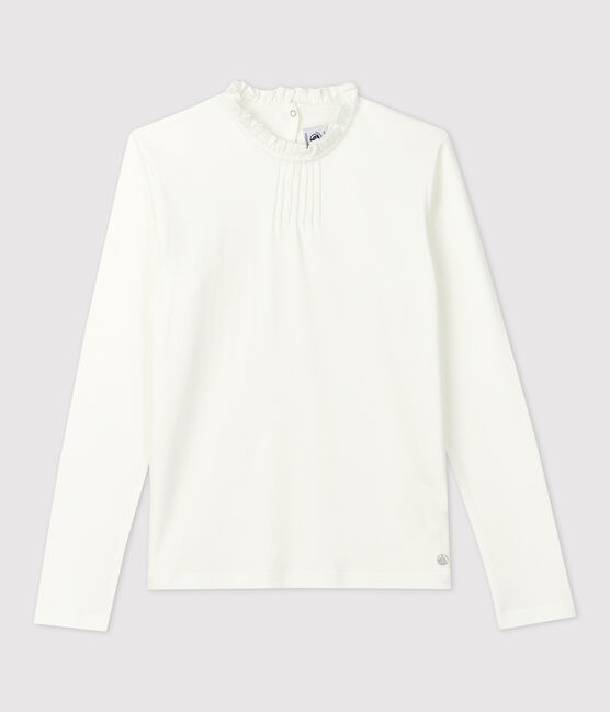 Girls' Long-Sleeved Cotton T-Shirt MARSHMALLOW white