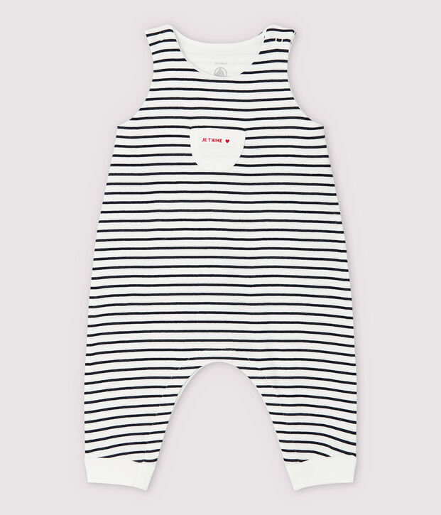 Babies' Stripy Organic Cotton Long Dungarees white/blue