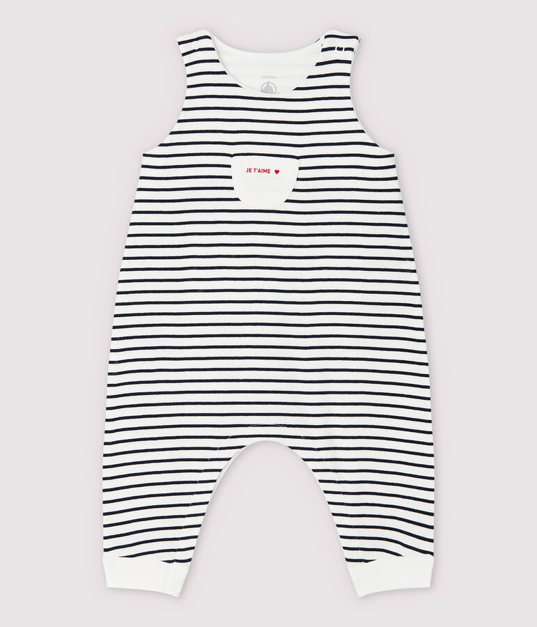 Babies' Stripy Organic Cotton Long Dungarees white/blue