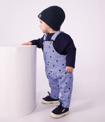 Babies' dungarees in serge with long legs and a heart print