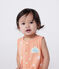 Babies' sleeveless cotton terry playsuit with a sunshine print ABRICOT orange/MARSHMALLOW