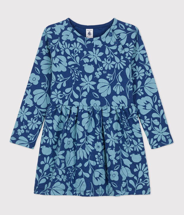 Girls' Long-Sleeved Floral Tube Knit Dress blue/blue