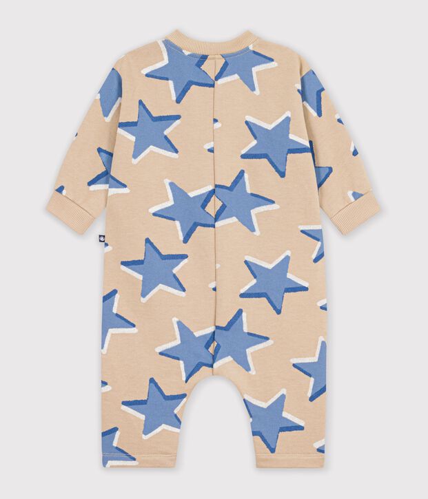 Babies' long jumpsuit in cotton with a star print beige/multicolor