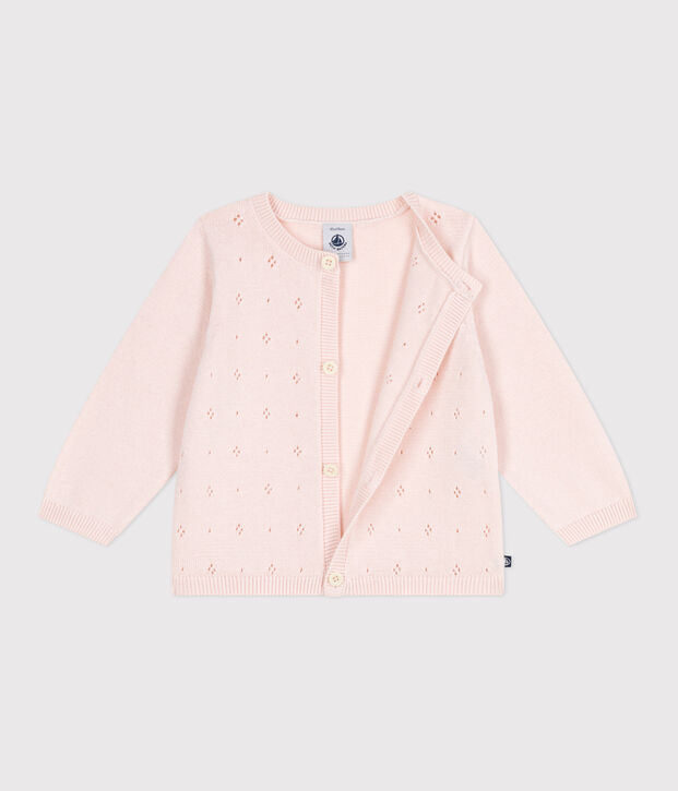 Babies' cotton cardigan in a decorative stitch pink