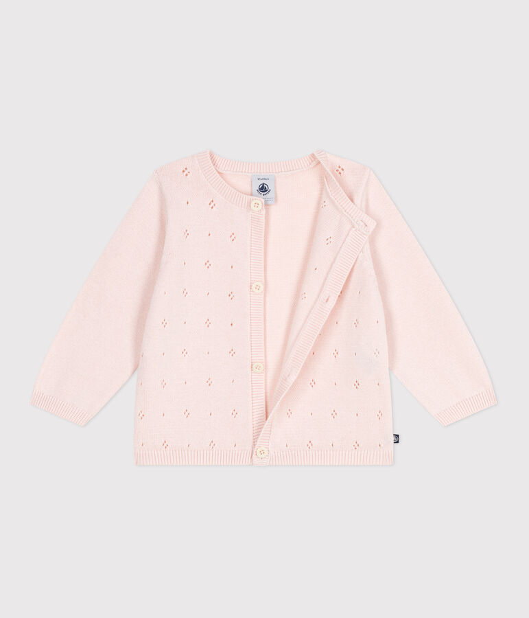Babies' cotton cardigan in a decorative stitch FLEUR pink