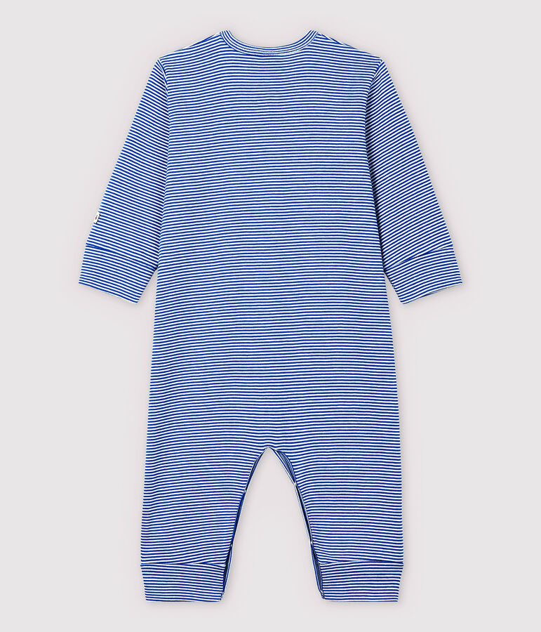 Babies' Blue Striped Footless Cotton Sleepsuit blue/white