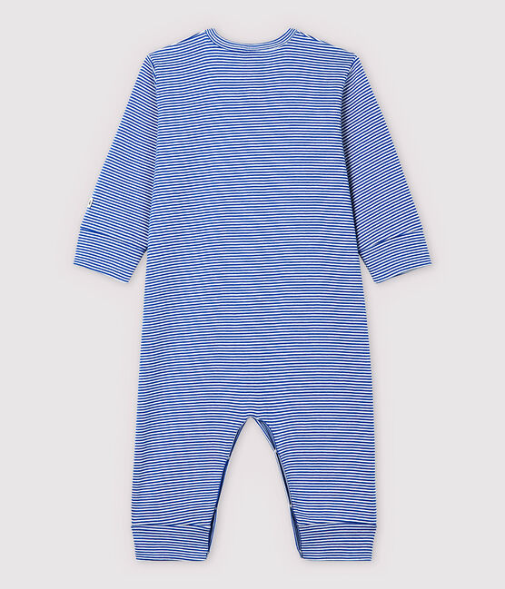 Babies' Blue Striped Footless Cotton Sleepsuit PABLITO blue/MARSHMALLOW white