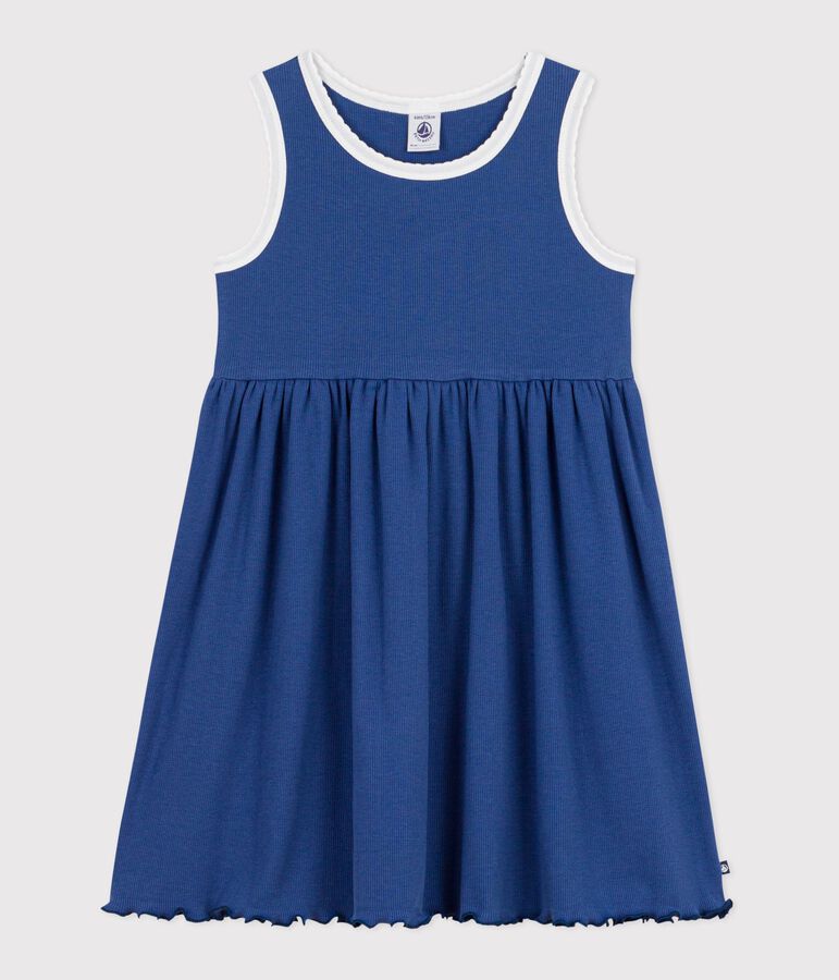 Children's sleeveless plain cotton dress blue