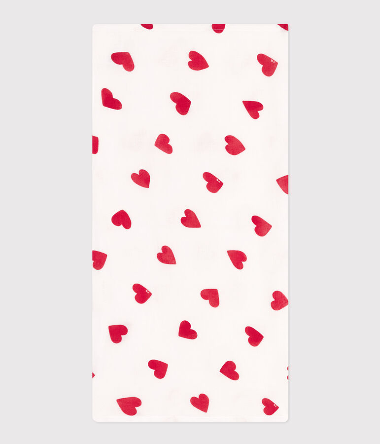 HEART PRINT COTTON GAUZE MUSLIN FOR BABY white/red