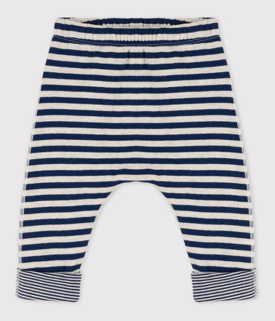 Babies' Stripy Tube Knit Trousers MEDIEVAL blue/MONTELIMAR