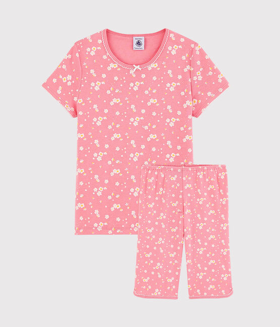 Girls' Cherry Blossom Print Cotton Short Pyjamas GRETEL pink/MULTICO white