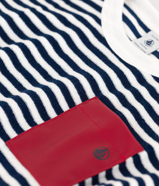 Boys' Stripy Terry Sweatshirt MEDIEVAL blue/MARSHMALLOW white