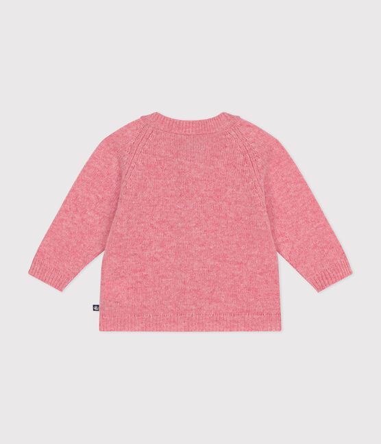 Knitted cardigan containing wool for babies. ROSELINE CHINE pink