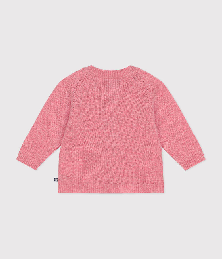 Knitted cardigan containing wool for babies. pink