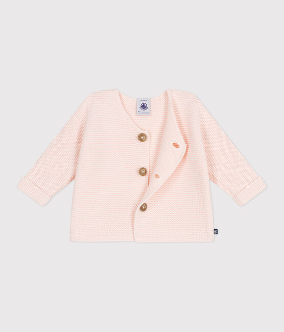 Babies' moss stitch cotton cardigan FLEUR pink