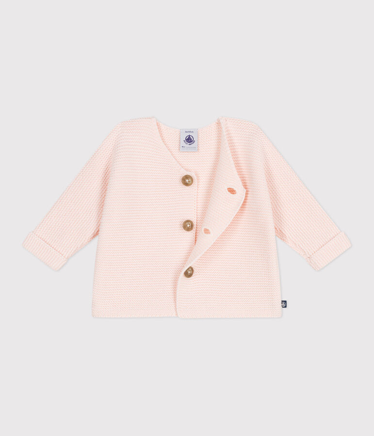 Babies' moss stitch cotton cardigan pink