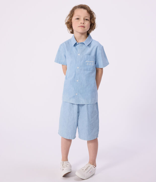 Children's Bermuda shorts in plain cotton blue