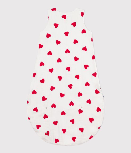 Babies' 1 TOG heart-patterned cotton sleeping bag MARSHMALLOW white/TERKUIT red