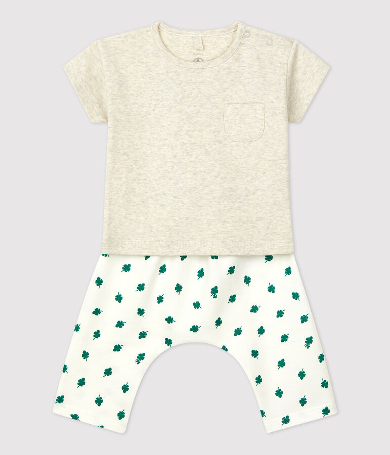 Babies' Organic Fleece Plant Print Clothing - 2-Piece Set beige/multicolor