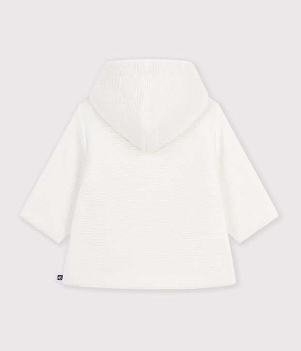 Babies' padded knitted jacket with a pinstripe lining white